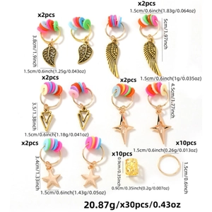 30-teiliges Haarschmuck-Set aus Goldlegierung und Fimo mit Blatt- und Sternanhängern