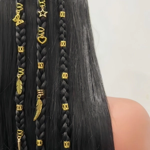 Gold Alloy Braid Jewelry Butterfly Leaf Star Heart Feather Pendant Hollow Hair Rings For Women Dirty Braids Decoration