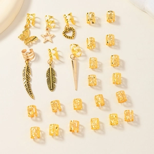 20-piece gold leaf hair ring set for dreadlocks with butterfly and star charms