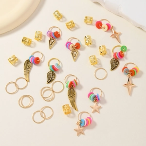 30-teiliges Set aus bunter Fimo- und Goldlegierung für Dreadlocks mit Anhängern