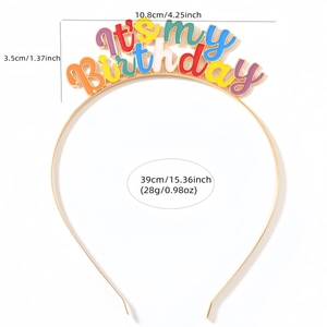 Serre-tête couronne It's My Birthday coloré avec monture dorée pour fête d'anniversaire fille
