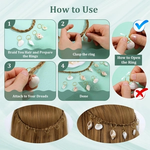 DIY shell hair rings for dreadlocks and braids set of 40 pieces with natural shell charms