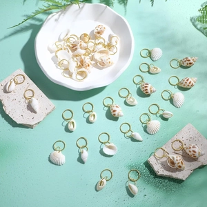40pcs natural shell charms set with gold rings for DIY braids and jewelry making