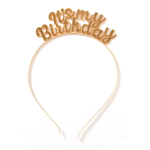 Serre-tête couronne doré pailleté 'It's My Birthday' pour fête d'anniversaire fille