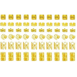 Set de 60 joyas doradas para rastas con seis diseños diferentes de anillos de metal