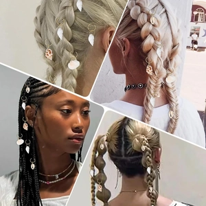 40pcs set of shell hair rings and golden charms for braids with shells and metal hoops