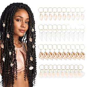 40pcs assorted natural seashell hair rings and pendants for dreadlock braid accessories