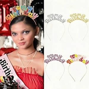 Serre-Tête Lettre Its My Birthday en Alliage Avec Strass Couronne pour Femmes Filles Décoration de Fête d'Anniversaire Accessoire Cheveux Or Argent