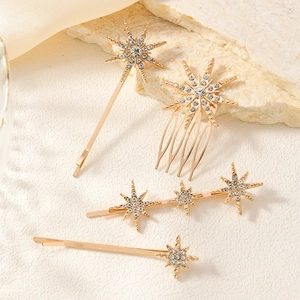 Set di 4 fermagli per capelli dorati a stella con strass brillanti per donna
