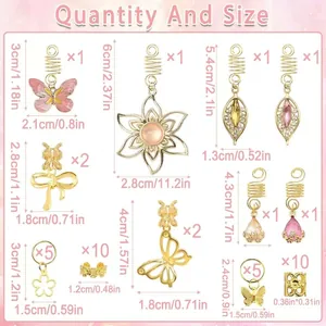 Set di 40 gioielli per trecce con farfalle rosa e ciondoli floreali assortiti