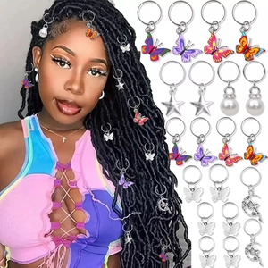 Breloques de Dreadlocks Papillon Alliage Strass Künstliche Perle Étoile Lune Anneaux de Cheveux Accessoires pour Femmes Décoration de Cheveux