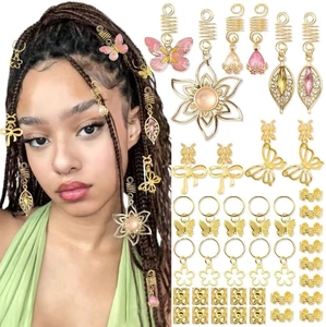 Anelli per Capelli Dreadlock in Metallo Dorato Con Ciondolo a Farfalla Fiore Foglia Accessori Gioielli Treccia Con Strass Perla Artificiale per Donna