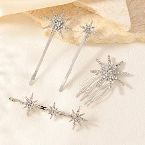 Set di fermagli per capelli a stella con strass e pettine per capelli in argento
