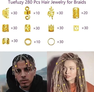 280pcs gold hair braid rings and hollow cuffs set for various DIY hair styling