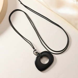 Minimalist obsidian geometric ring pendant necklace with adjustable black cord for women
