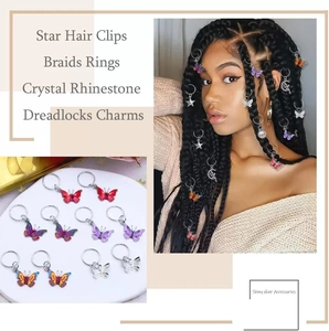 Lot de 20 breloques papillon et étoile argentées pour dreadlocks et accessoires cheveux
