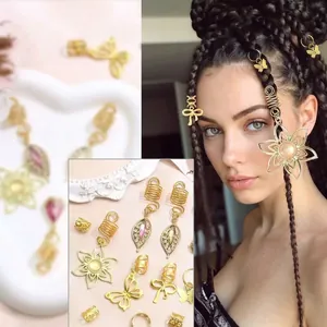 Set da 40 pezzi di accessori per capelli dorati con ciondoli a farfalla per treccine dread