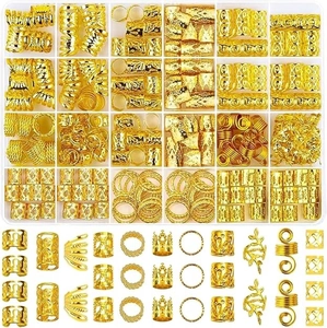 DIY Braid Hair Accessories Set Electroplated Hollow Hair Rings Clips Leaf Crown Charms For Dreadlocks Braiding Women Decor