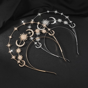 Goddess celestial tiara set featuring sun stars and moon design with crystals