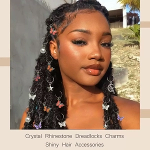 Pendentifs de dreadlocks papillon et perles argentés avec strass brillants