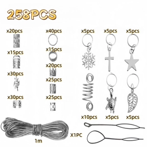 Detailed collection of 258 silver dreadlock hair jewelry pieces with charms and tools