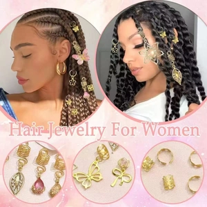 Set di gioielli per capelli boho dorati con ciondoli a farfalla e fiori per trecce