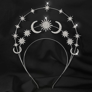 Bohemian Celestial Star Moon Goddess Crown Headband 3-Layer Zinc Alloy Rhinestone Hair Accessories For Christmas Halloween