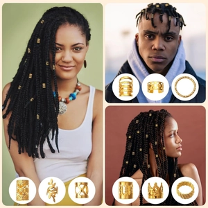 256PCS golden metal braid cuffs and hair jewelry set for dreadlocks and hair styling