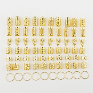 Lot de 70 accessoires de cheveux dorés pour dreadlocks avec divers designs en métal ajouré