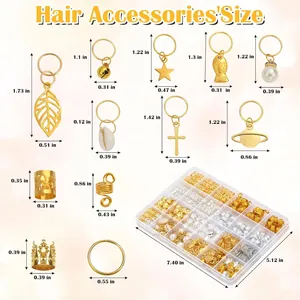 Tableau des tailles détaillé pour bijoux de cheveux dreadlock avec 12 dimensions d'accessoires
