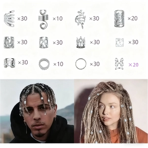 280pcs silver dreadlock accessory set with metal hair rings and spiral jewelry clips