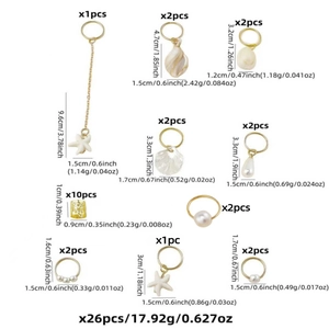26-piece gold starfish and seashell hair ring charms for dreadlock braid accessories