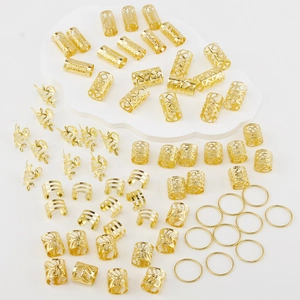 Kit de 70 accessoires pour dreadlocks en métal doré avec anneaux et pendentifs feuilles