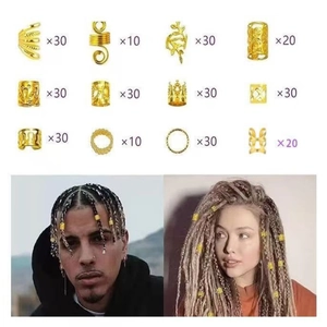 280pcs golden dreadlock jewelry set with various alloy metal rings and pendants