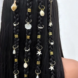 Bohemian Alloy Starfish Shell Dreadlock Hair Rings Gold White Artificial Pearl Hair Braiding Accessories For Women Beach Vacation Style