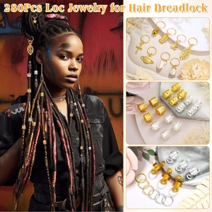 Vue détaillée de 280 bijoux et pendentifs pour dreadlocks en métal doré et argenté
