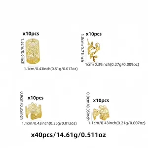 Lot de 40 anneaux de cheveux dorés évidés de tailles et motifs variés pour tresses et DIY