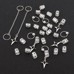 30tlg Silberne Hohlstern-Haarringe Set mit Anhängern für Punk-Zopf Haarschmuck