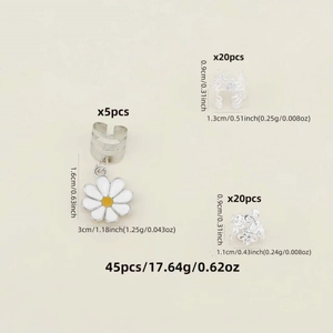 Lot de 45 pièces boucles d'oreilles marguerites avec anneaux argentés et bijoux fleurs