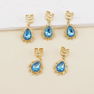 Lot de 5 pinces à cheveux bohèmes dorées avec pendentifs gouttes bleues pour coiffure
