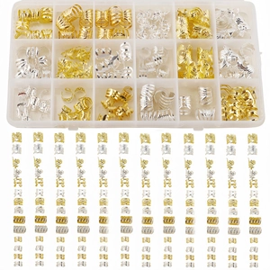 Lot de 140 Anneaux de Tresse en Alliage Or Argent Feuille Couronne Design Bijoux de Dreadlocks Avec Boîte pour Décoration de Cheveux Femme