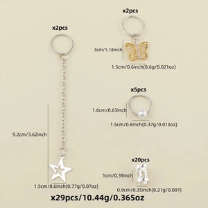 Set de 29 bijoux de cheveux avec pendentifs papillon, étoiles et perles pour tresses