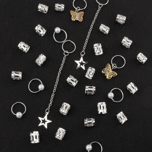 Lot de 29 bijoux de tresse avec pendentifs papillon et anneaux de cheveux argentés
