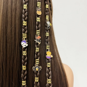 Ensemble d'Anneaux de Cheveux en Alliage Émail Halloween Citrouille Fantôme Araignée Chat Reaper Bijoux de Cheveux Fête