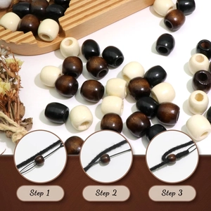 60 perles en bois baril en crème marron et noir pour tresses DIY et artisanat
