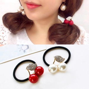 Chouchous Cerise de Style Coréen Avec Strass et Fausses Künstliche Perles Élastiques à Cheveux pour Femmes Filles Accessoires de Cheveux Fruits