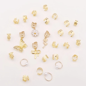 27-teiliges Gold-Dreadlock-Schmuckset mit Schmetterlingsanhängern und Perlenringen