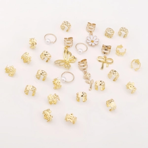 Set aus 27 goldenen Dreadlock-Accessoires mit Schmetterlings- und Perlenanhängern für Haare