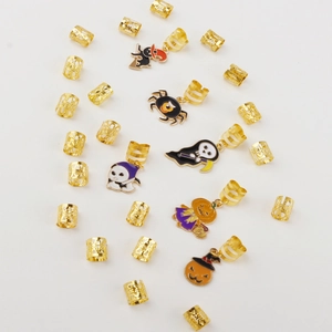 Set de bijoux de cheveux d'Halloween avec anneaux dorés et pendentifs citrouille