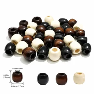 60 perles en bois à gros trous 16mm marron noir et beige pour la création de bijoux DIY